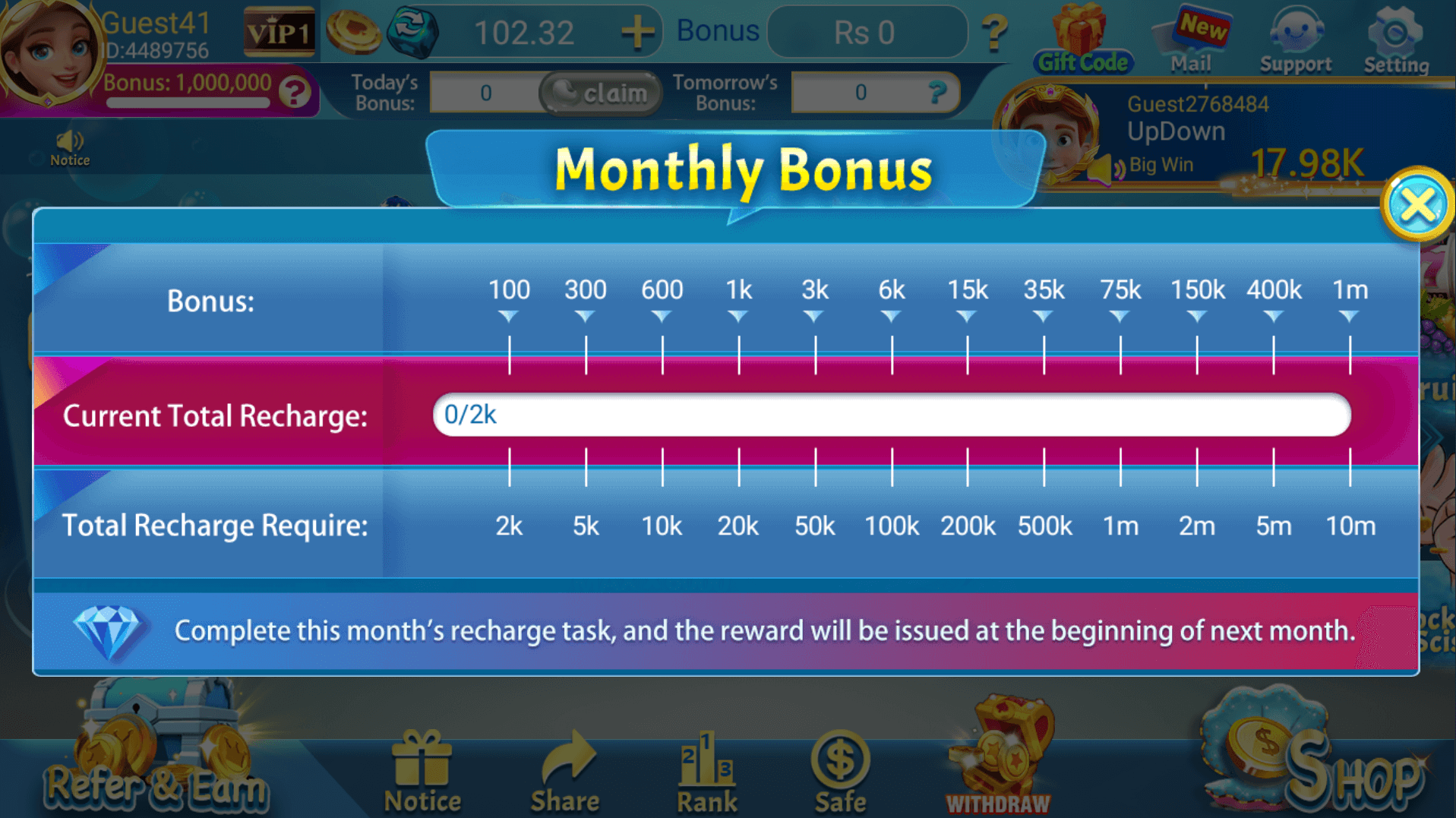 Tiger Club Monthly Loyalty Tier rewards